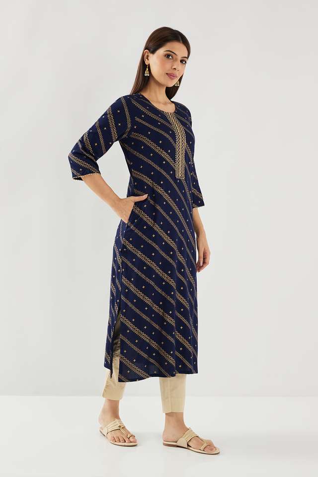Embroidered-Rayon-Round-Neck-Women-s-Casual-Wear-Kurta