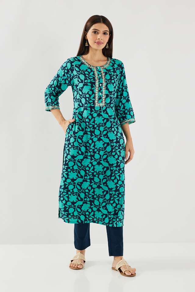 Embroidered-Rayon-Round-Neck-Women-s-Casual-Wear-Kurta