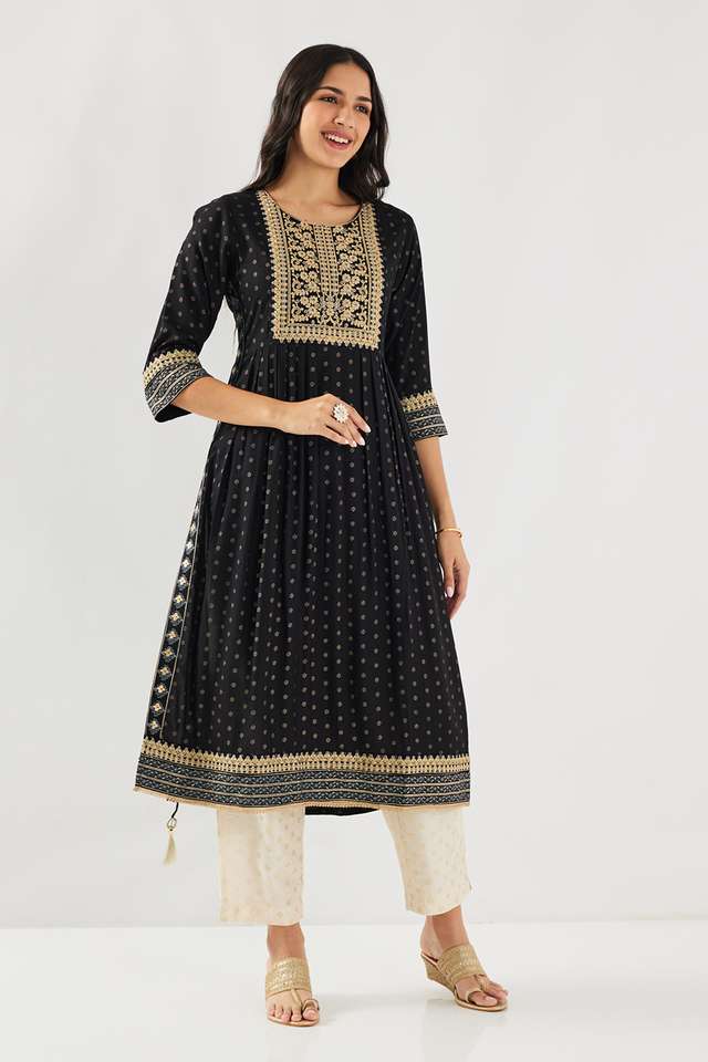 Embroidered-Rayon-Round-Neck-Women-s-Casual-Wear-Kurta