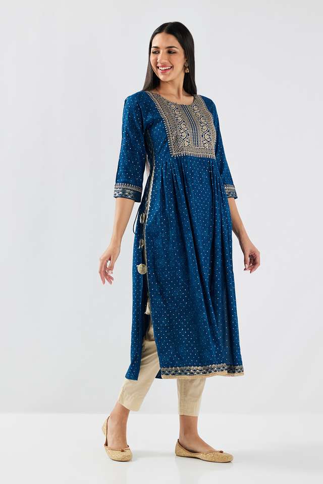 Embroidered-Rayon-Round-Neck-Women-s-Casual-Wear-Kurta
