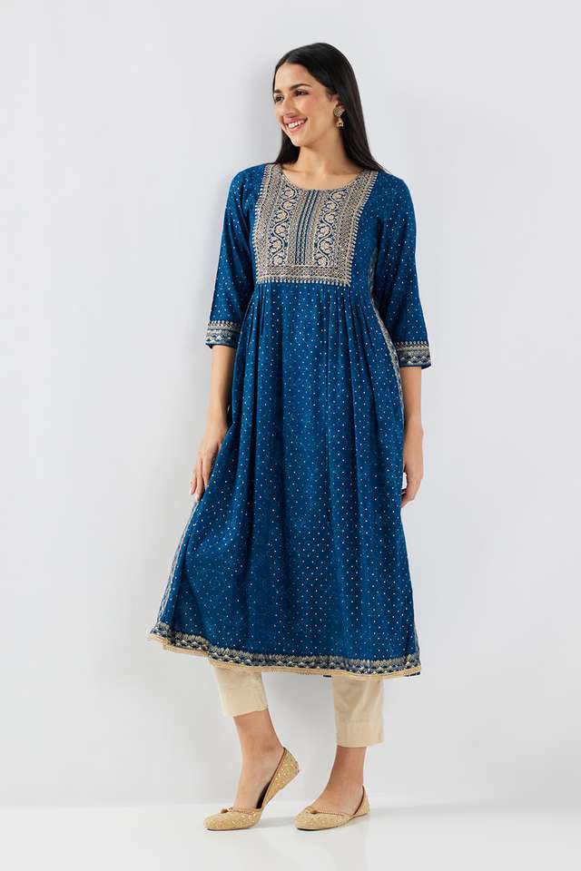 Embroidered-Rayon-Round-Neck-Women-s-Casual-Wear-Kurta