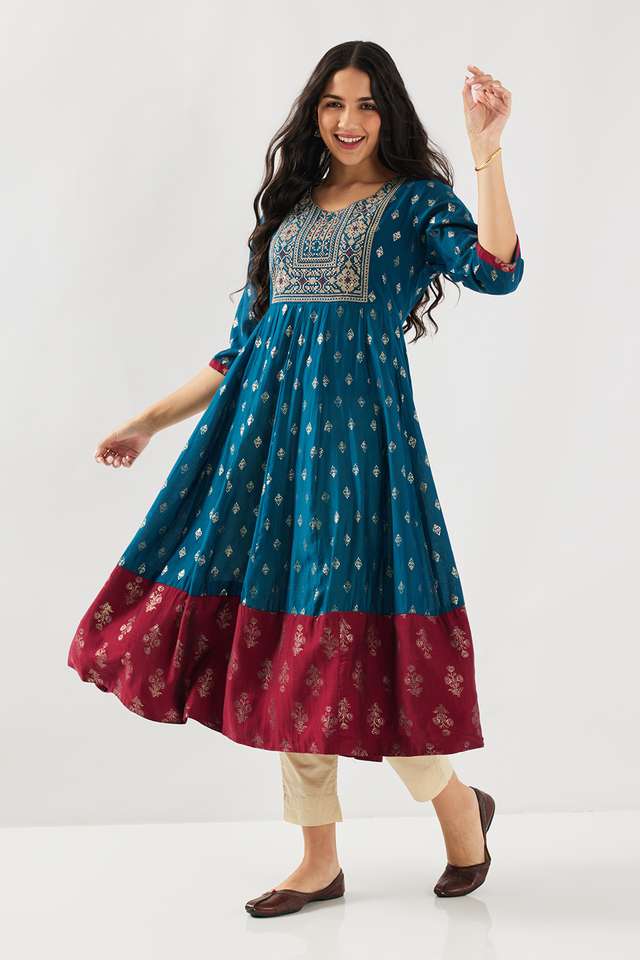 Embroidered-Silk-Round-Neck-Women-s-Casual-Wear-Kurta