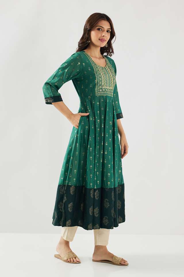 Embroidered-Silk-Round-Neck-Women-s-Casual-Wear-Kurta