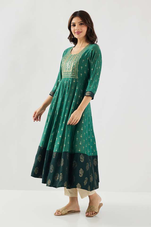 Embroidered-Silk-Round-Neck-Women-s-Casual-Wear-Kurta