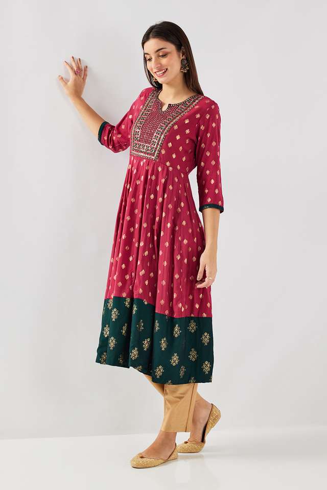 Embroidered-Silk-Round-Neck-Women-s-Casual-Wear-Kurta
