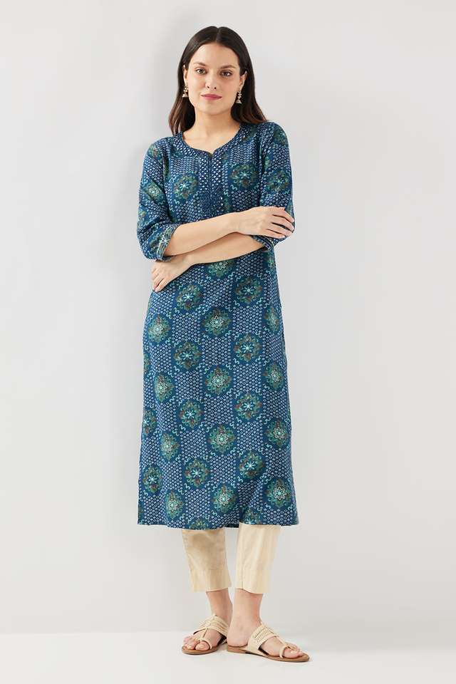 Embroidered-Rayon-Round-Neck-Women-s-Casual-Wear-Kurta