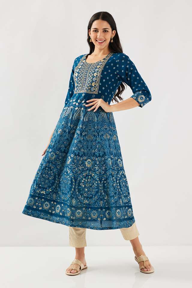Embroidered-Silk-Round-Neck-Women-s-Casual-Wear-Kurta
