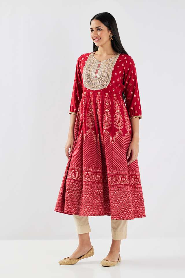 Embroidered-Silk-Round-Neck-Women-s-Casual-Wear-Kurta