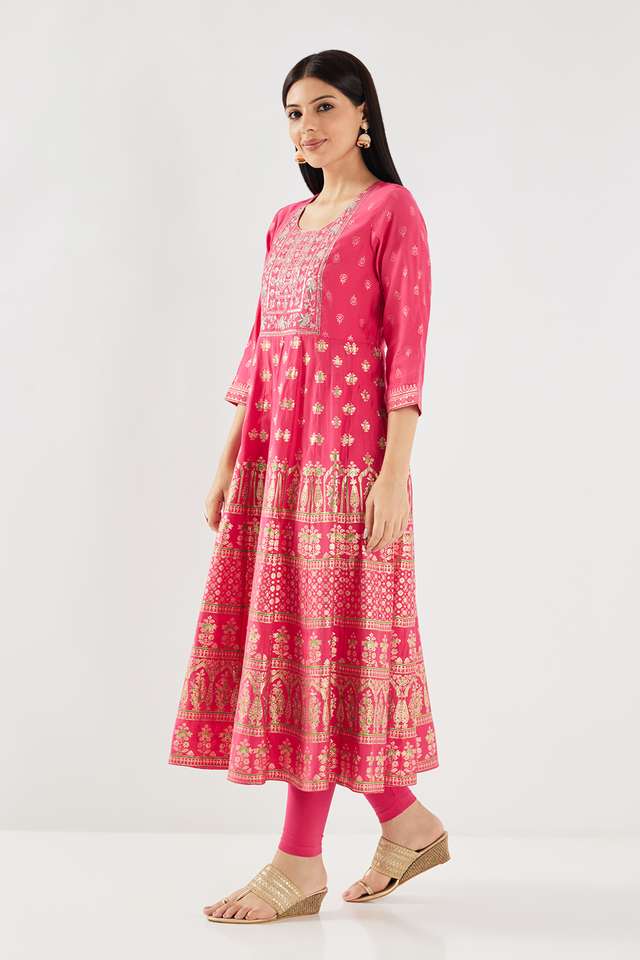 Embroidered-Silk-Round-Neck-Women-s-Casual-Wear-Kurta
