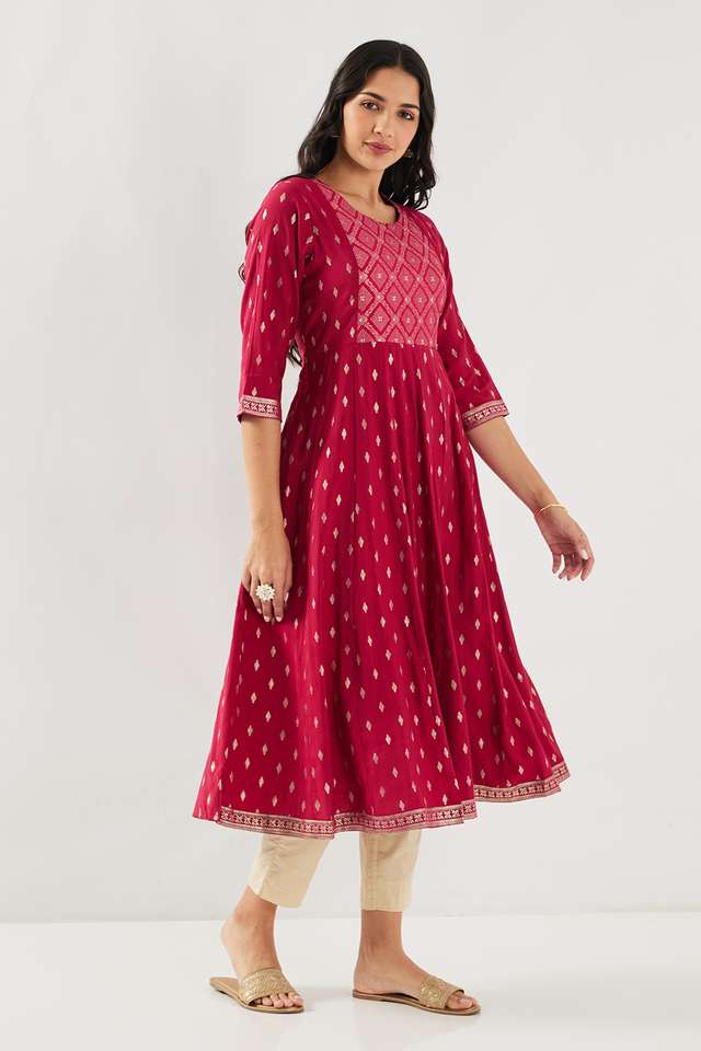 Embroidered-Silk-Round-Neck-Women-s-Casual-Wear-Kurta