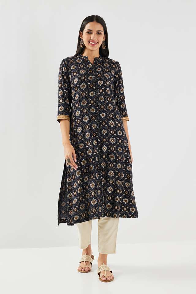 Printed-Muslin-Collared-Women-Fusion-Wear-Kurta