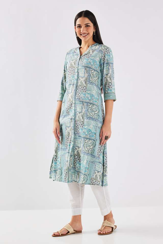 Printed-Blended-Fabric-Collared-Women-s-Casual-Wear-Kurta
