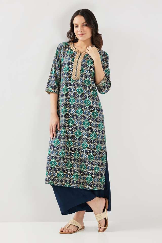 Embroidered-Rayon-Round-Neck-Women-s-Casual-Wear-Kurta
