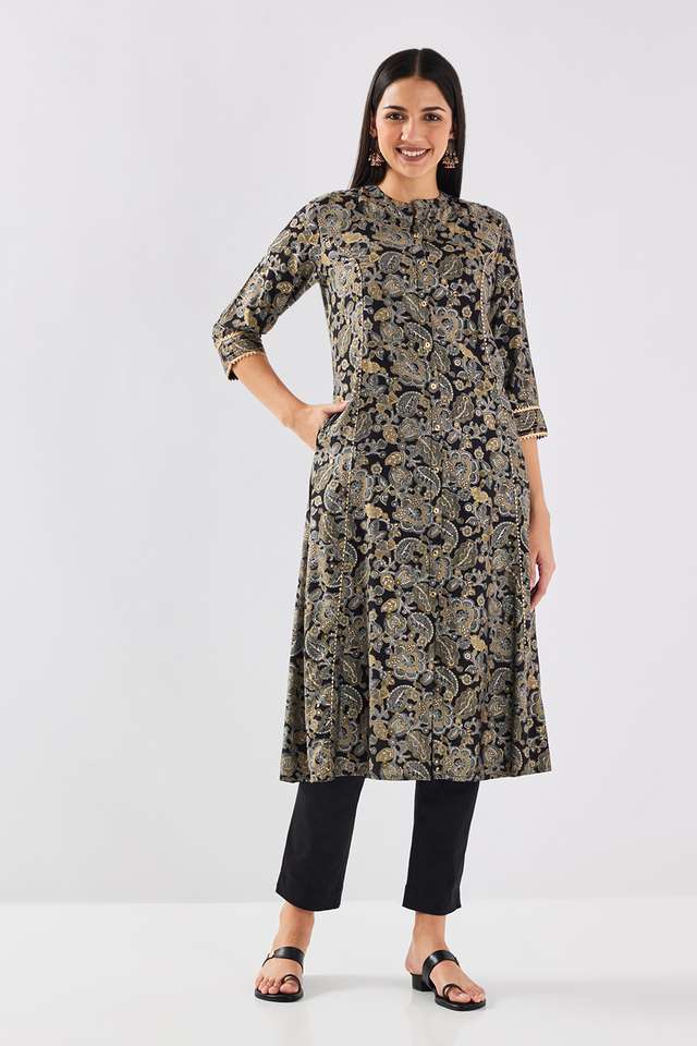Printed-Blended-Fabric-Collared-Women-s-Casual-Wear-Kurta