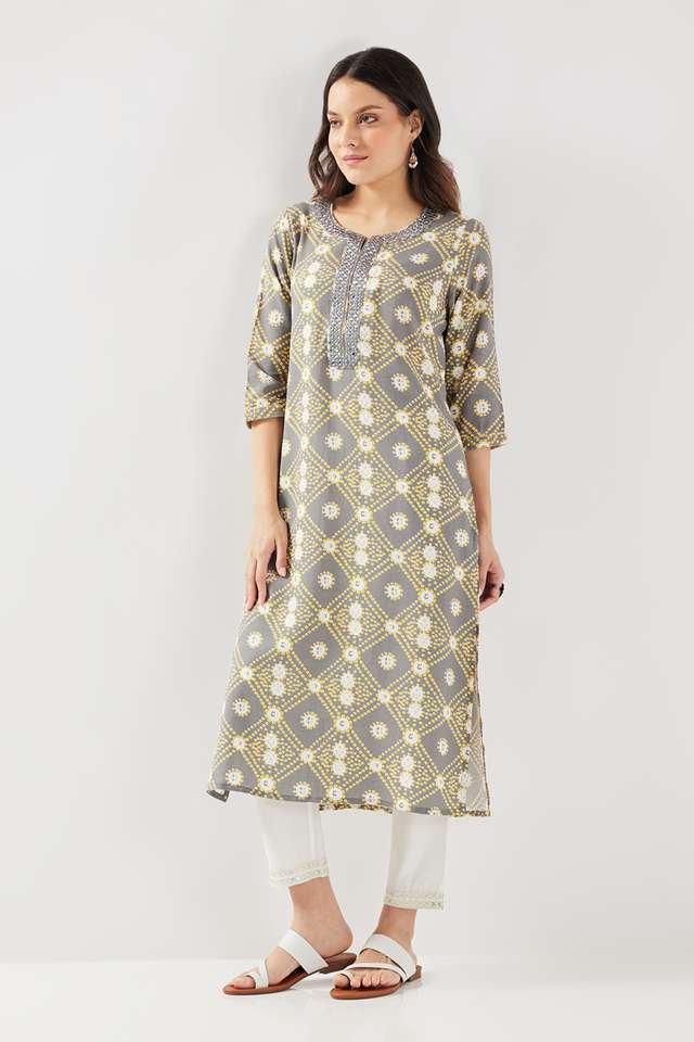 Embroidered-Rayon-Round-Neck-Women-Casual-Wear-Kurta