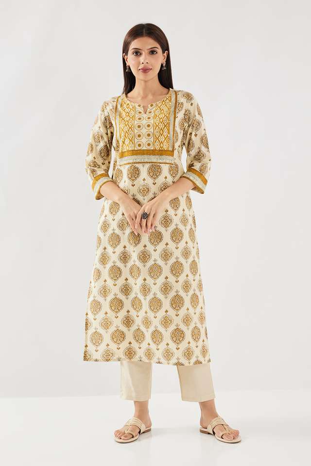 Printed-Chambray-Round-Neck-Women-s-Casual-Wear-Kurta