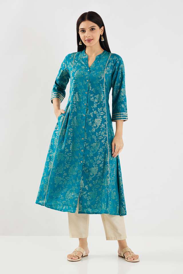 Printed-Chanderi-Collared-Women-s-Casual-Wear-Kurta