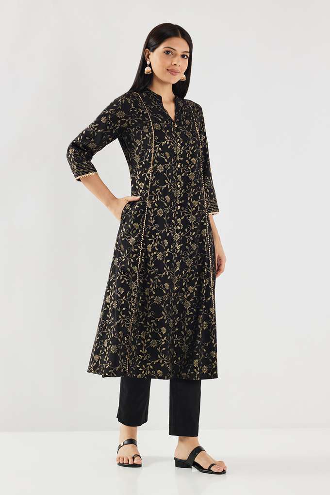 Printed-Chanderi-Collared-Women-s-Casual-Wear-Kurta