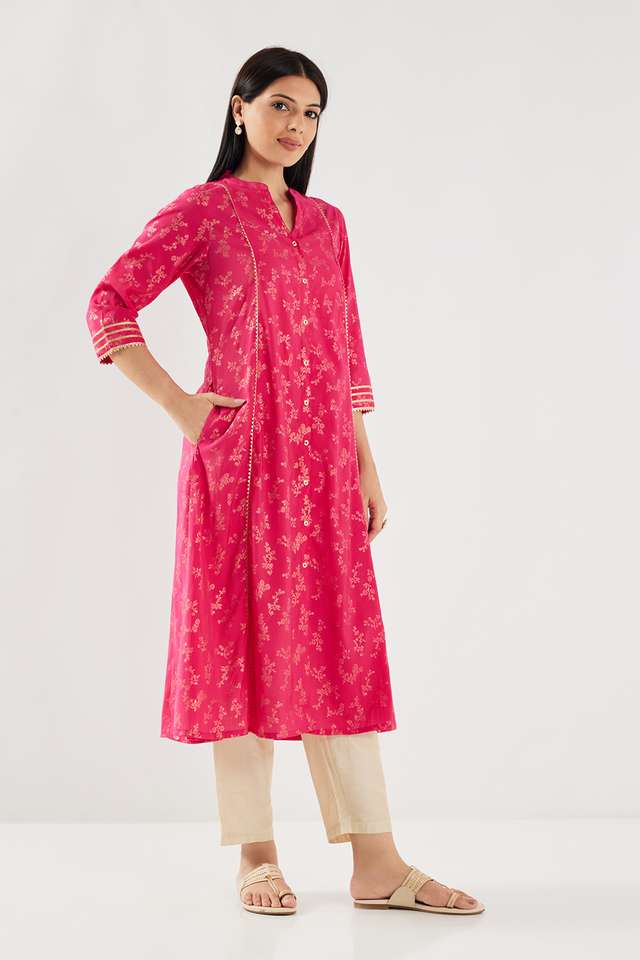 Printed-Chanderi-Collared-Women-s-Casual-Wear-Kurta