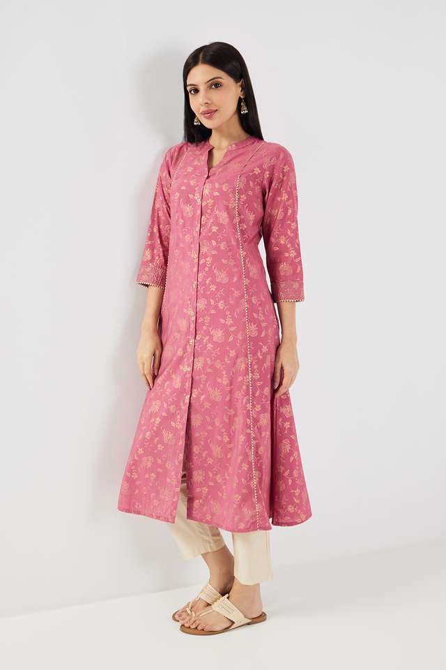 Printed-Chanderi-Collared-Women-s-Casual-Wear-Kurta