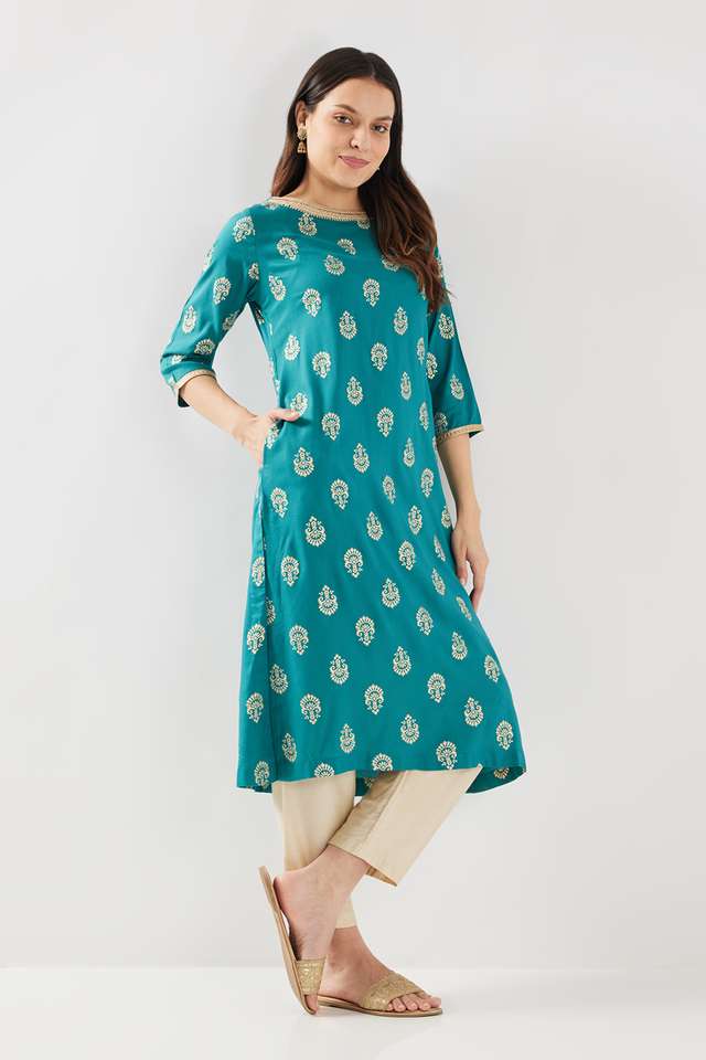 Printed-Rayon-Boat-Neck-Women-s-Casual-Wear-Kurta