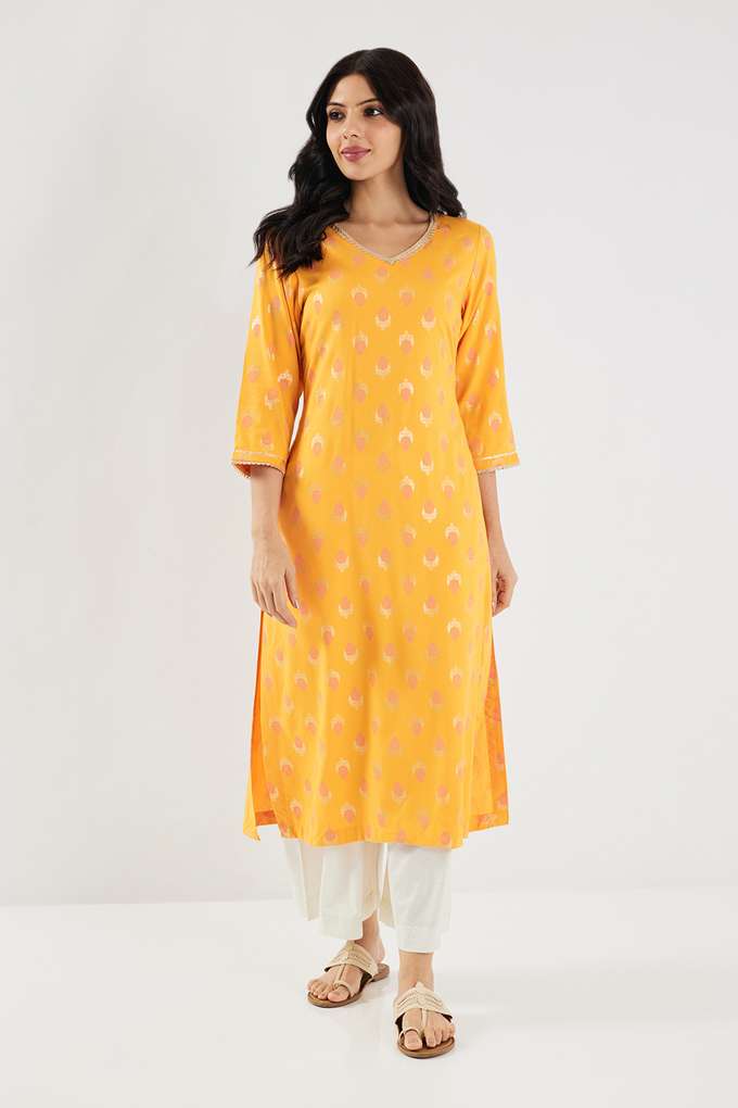 Printed-Rayon-V-Neck-Women-s-Casual-Wear-Kurta