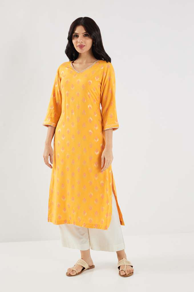 Printed-Rayon-V-Neck-Women-s-Casual-Wear-Kurta