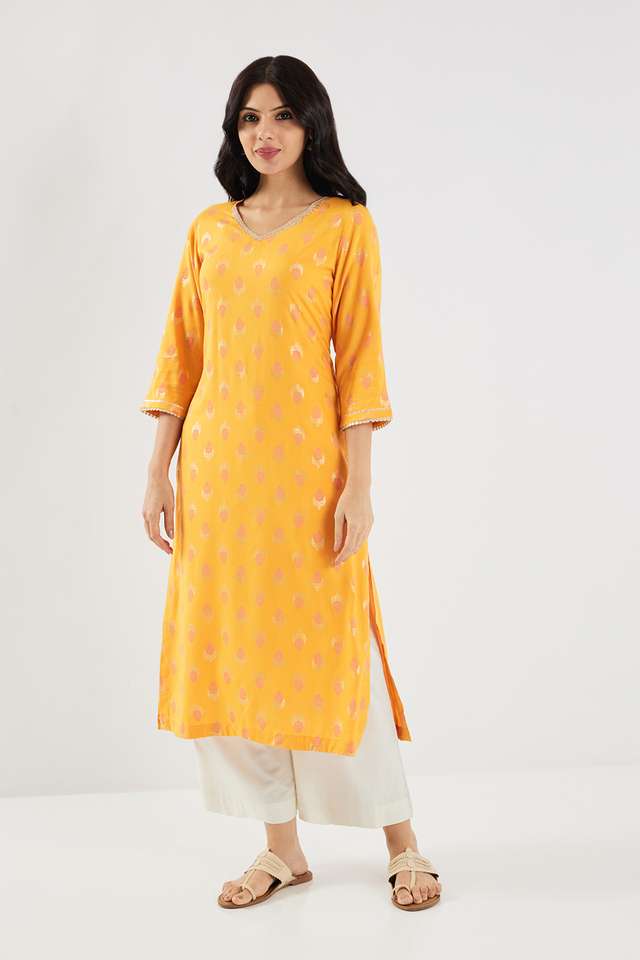 Printed-Rayon-V-Neck-Women-Casual-Wear-Kurta