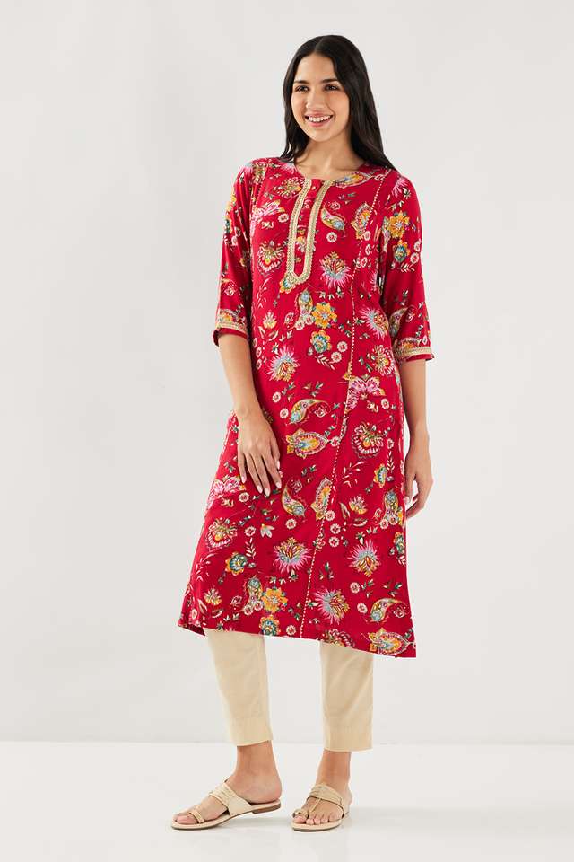 Printed-Rayon-Round-Neck-Women-s-Casual-Wear-Kurta