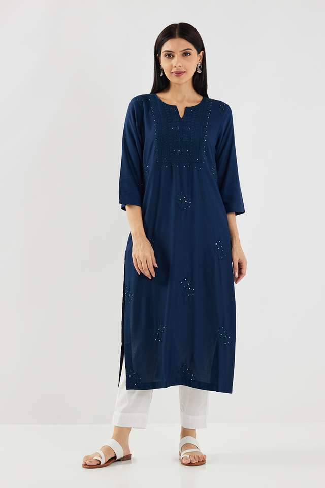 Embroidered-Rayon-Round-Neck-Women-s-Casual-Wear-Kurta
