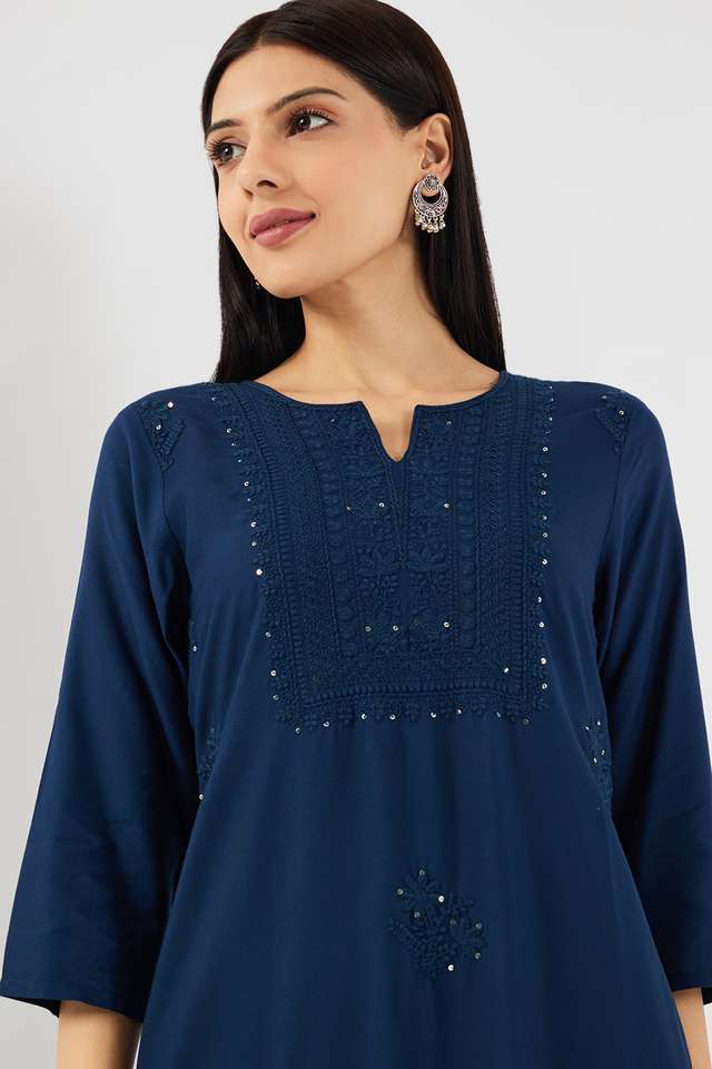 Embroidered-Rayon-Round-Neck-Women-s-Casual-Wear-Kurta