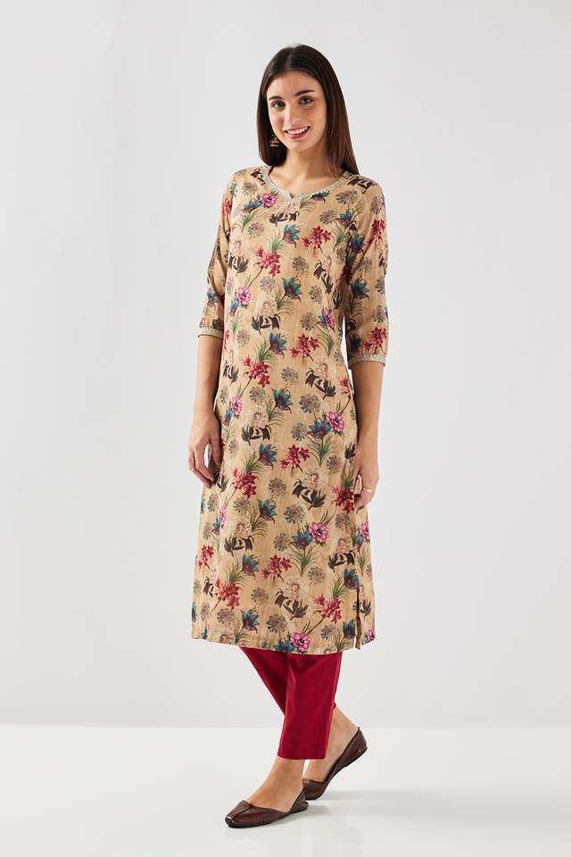 Embroidered-Polyester-Round-Neck-Women-s-Casual-Wear-Kurta