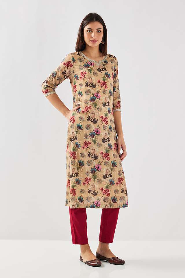 Embroidered-Polyester-Round-Neck-Women-s-Casual-Wear-Kurta