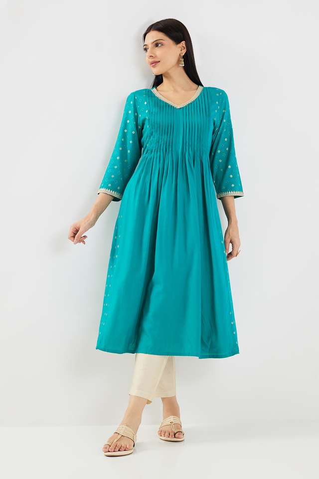 Printed-Rayon-V-Neck-Women-s-Casual-Wear-Kurta