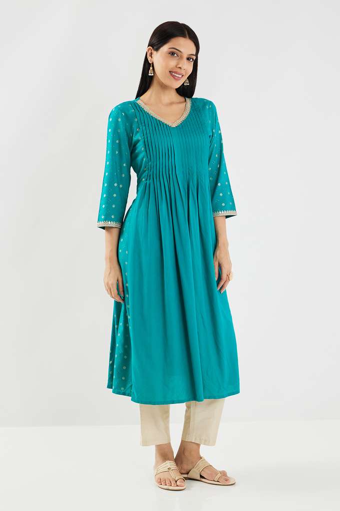 Printed-Rayon-V-Neck-Women-s-Casual-Wear-Kurta