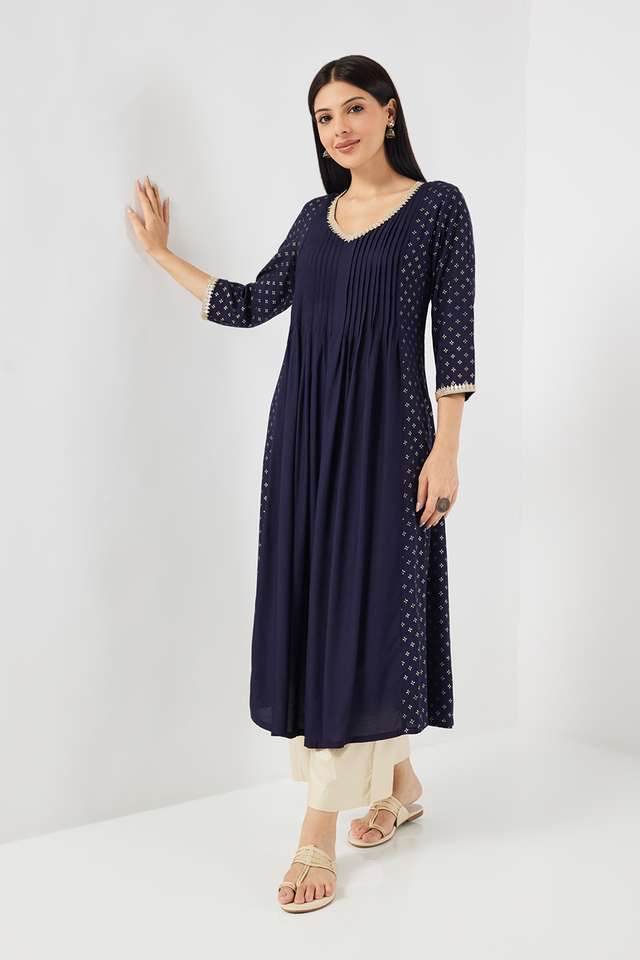 Printed-Rayon-V-Neck-Women-s-Casual-Wear-Kurta