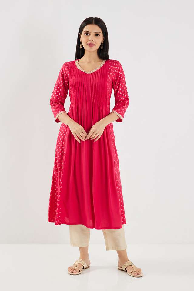 Printed-Rayon-V-Neck-Women-s-Casual-Wear-Kurta