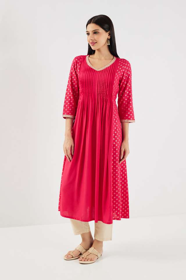 Printed-Rayon-V-Neck-Women-s-Casual-Wear-Kurta