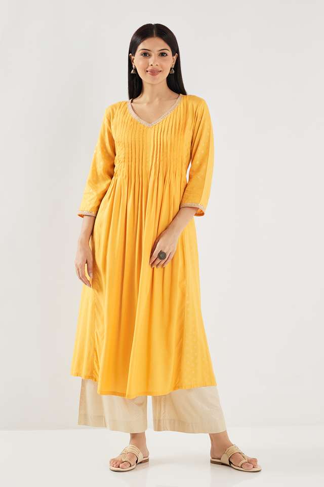 Printed-Rayon-V-Neck-Women-s-Casual-Wear-Kurta