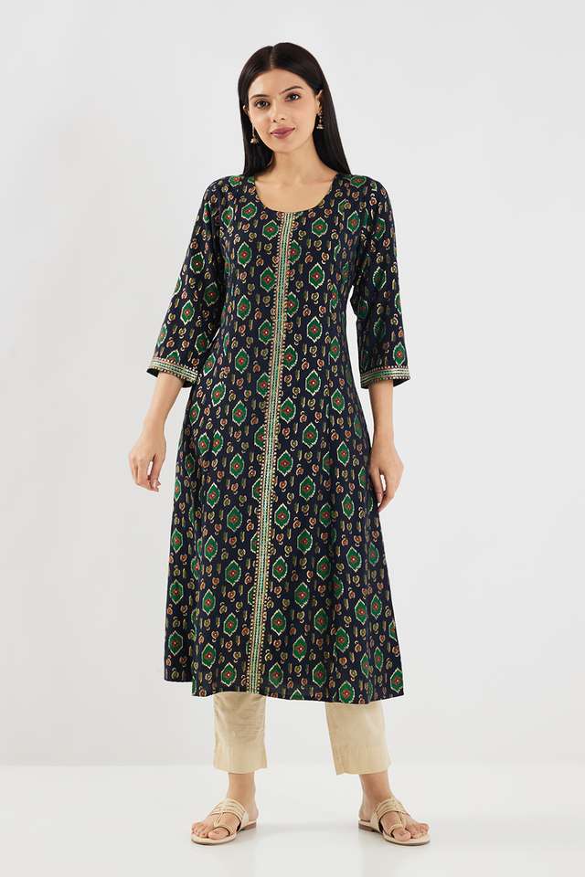 Embroidered-Muslin-Round-Neck-Women-s-Casual-Wear-Kurta