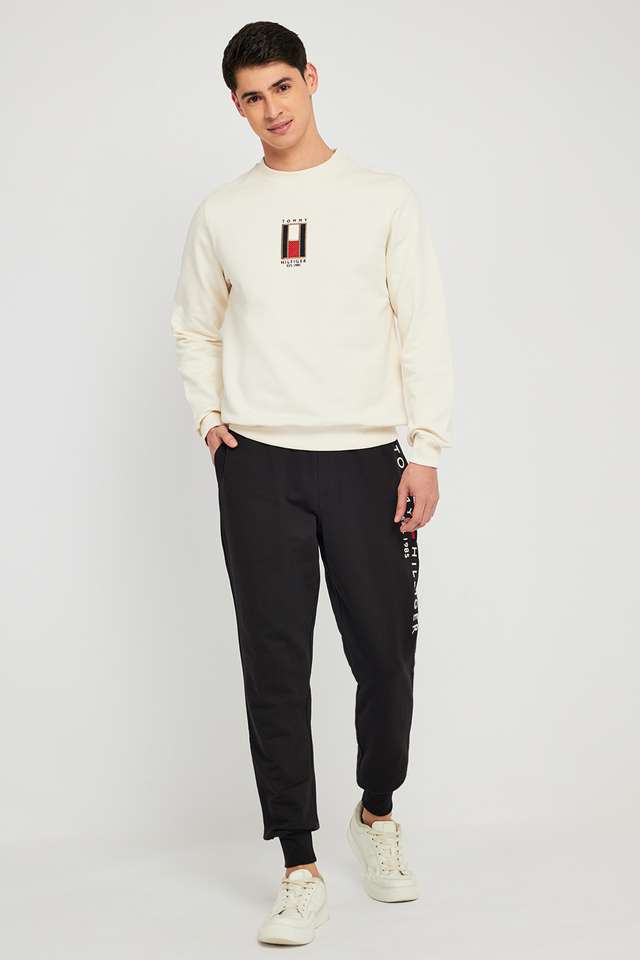 Buy TOMMY HILFIGER White Solid Cotton Collared Men's Sweatshirt