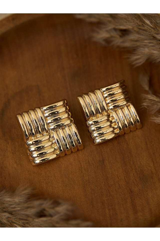 Gold-square-Textured-Party-Studs-Earrings