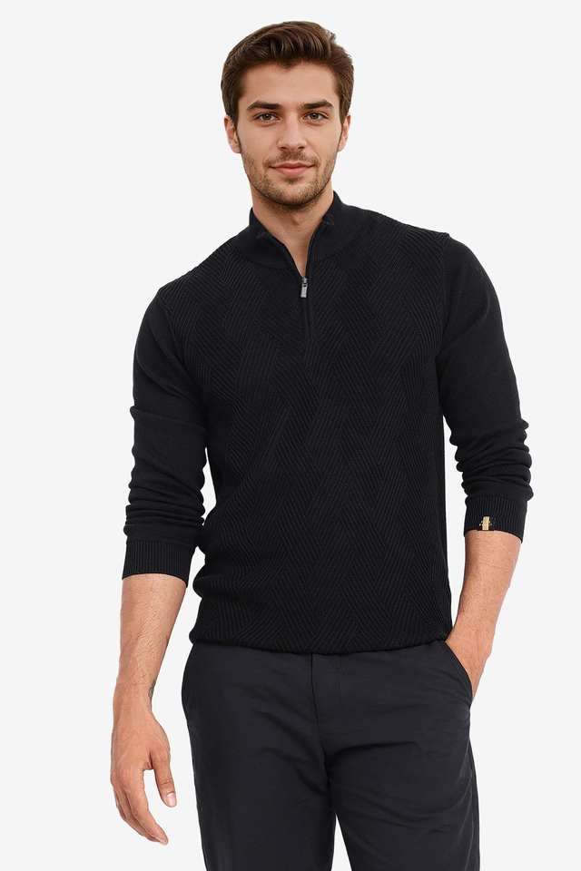 Solid-Cotton-High-Neck-Men-s-Sweater