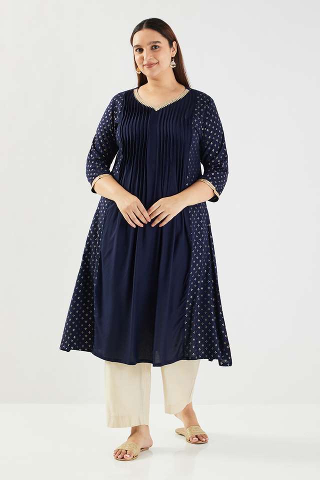 Printed-Rayon-V-Neck-Women-s-Kurta