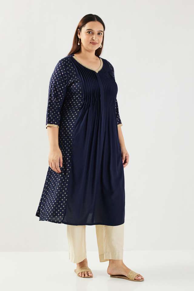 Printed-Rayon-V-Neck-Women-s-Kurta