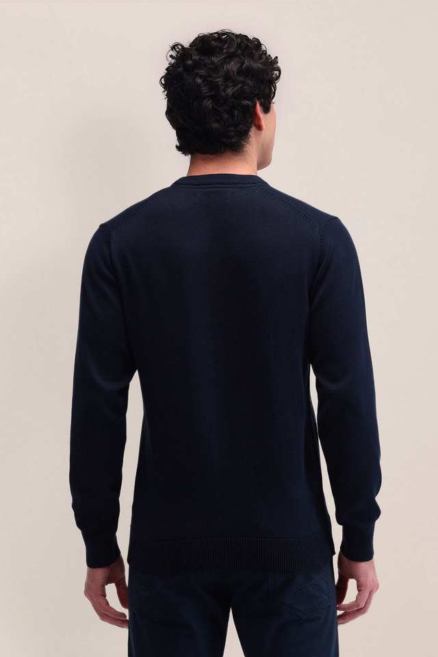 Buy Polo Navy Solid Cotton Round Neck Men's Sweater