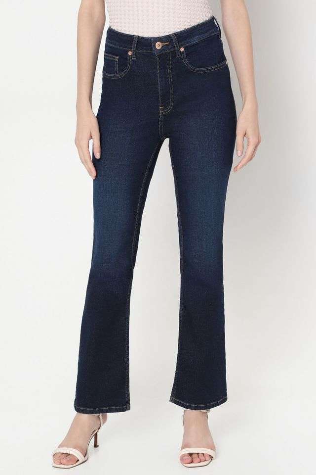 Solid-Cotton-Blend-Bootcut-Fit-Women-s-Jeans