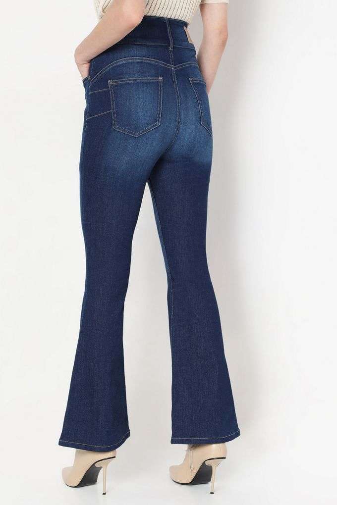 Buy VERO MODA blue Solid Cotton Blend Bootcut Fit Women's Jeans - Main Image