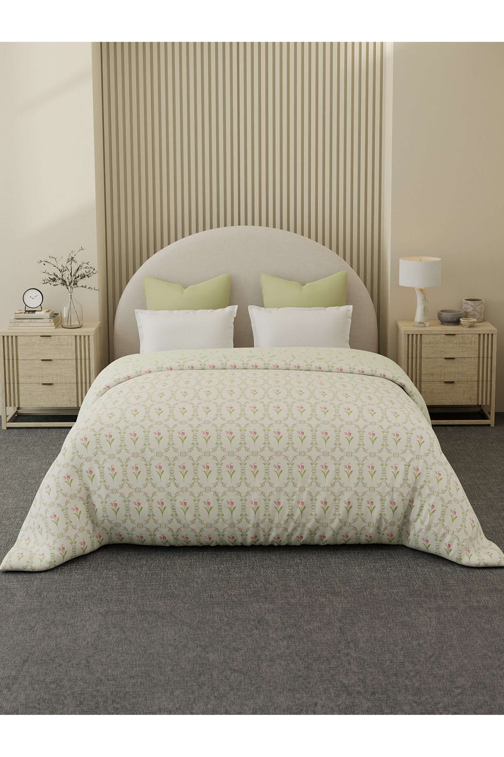 Cottage-Garden-100--Cotton-300-TC-Green-&-Pink-Floral-Reversible-Double-Size-Comforter---Pack-of-1