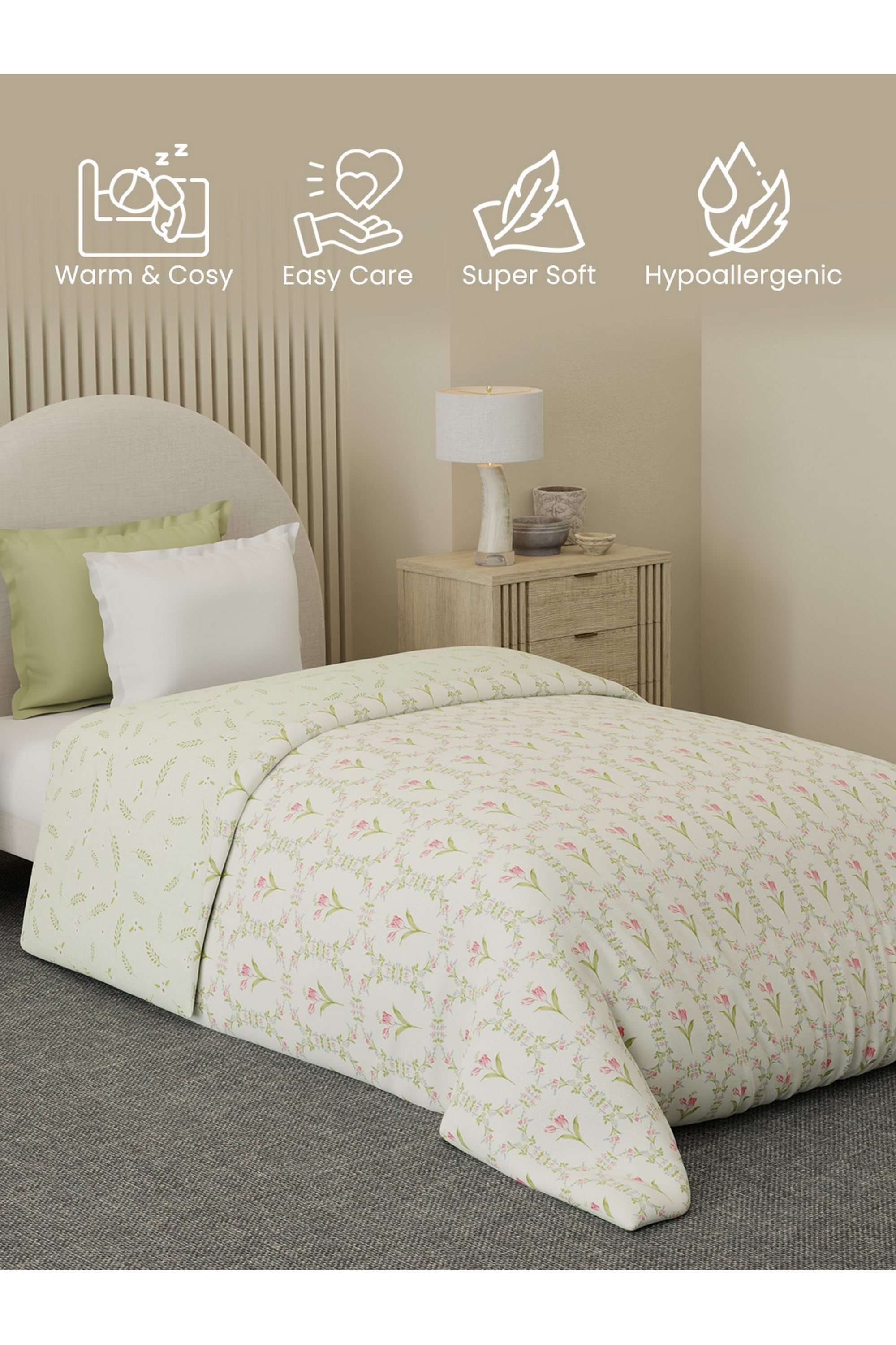 Cottage-Garden-100--Cotton-300-TC-Green-&-Pink-Floral-Single-Size-Reversible-Comforter---Pack-of-1